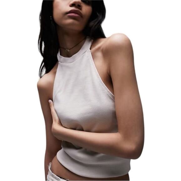 Topshop Ribbed Knit Halter Top Open Back Cream Tank Small NWT - Picture 2 of 7